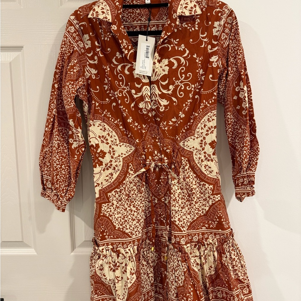 Cara Cara Rust and Cream Long Sleeve Dress